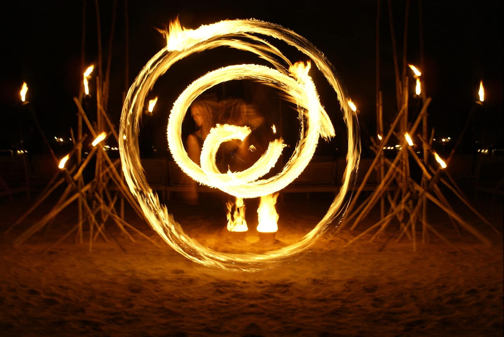 Fire dancer on the beach