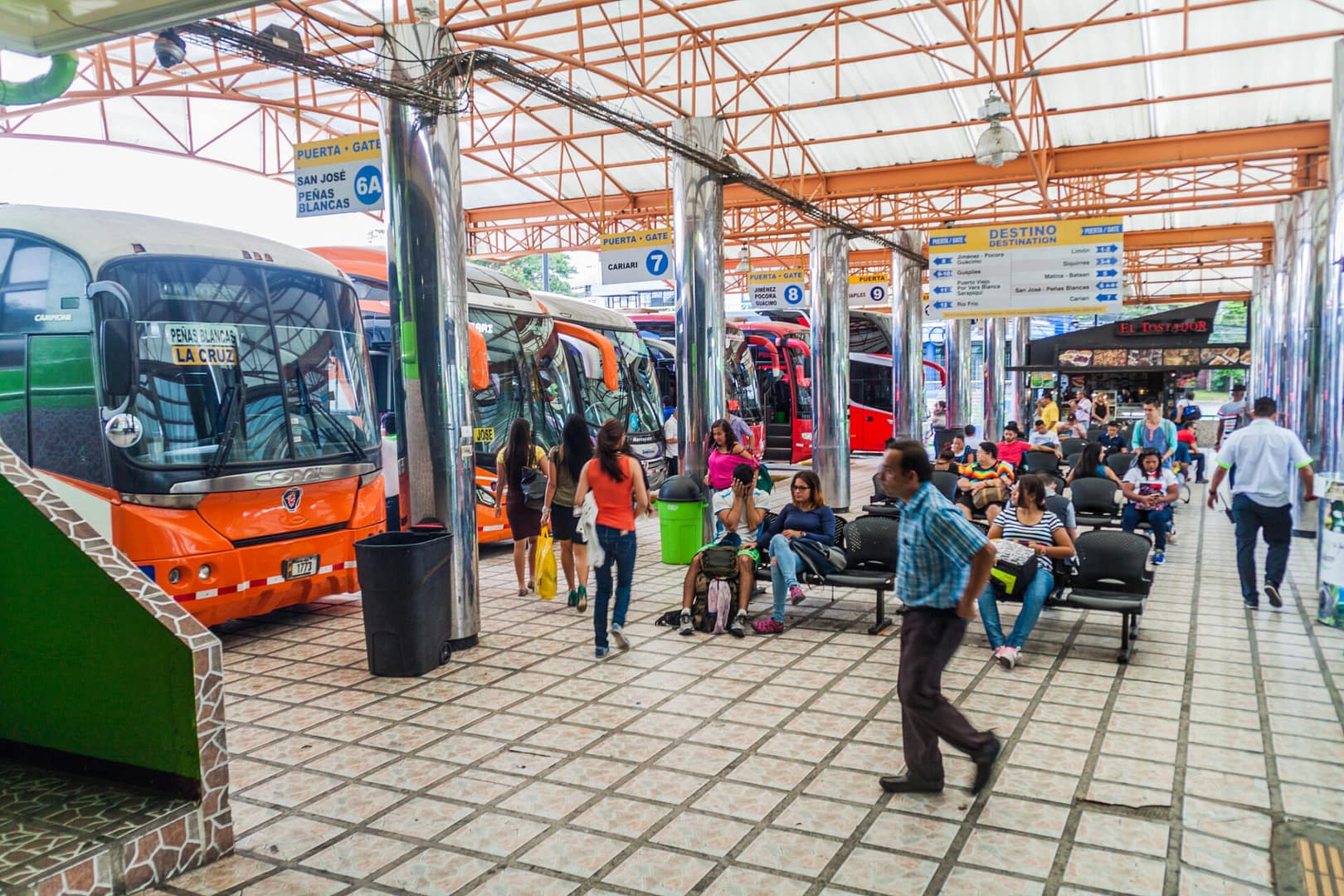 View of buses at Gran Terminal del Caribe bus station in the capital San Jose, Costa Rica